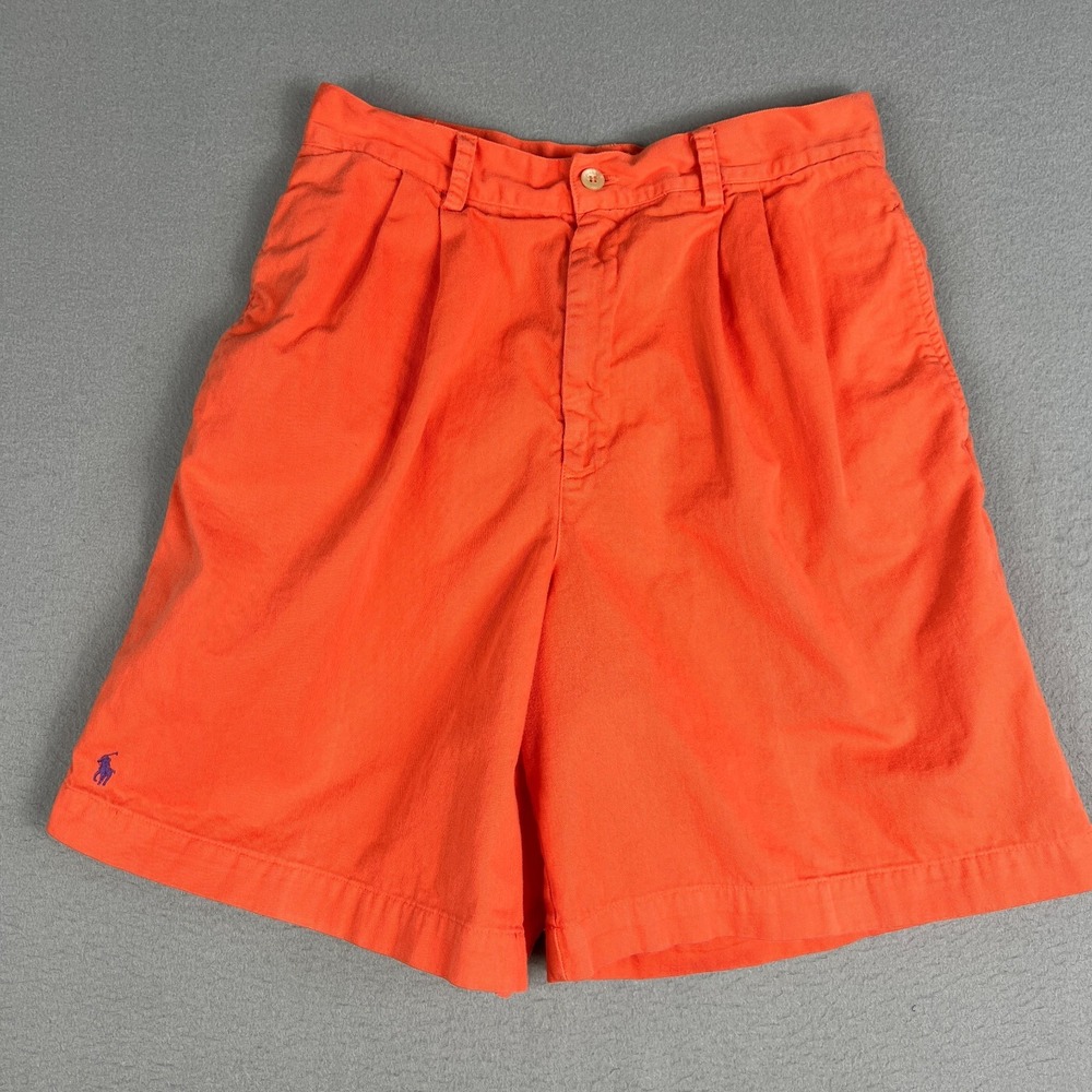 VTG Ralph Lauren Womens Orange Chino Shorts Size 8 Cotton High Rise‎ Preppy USA